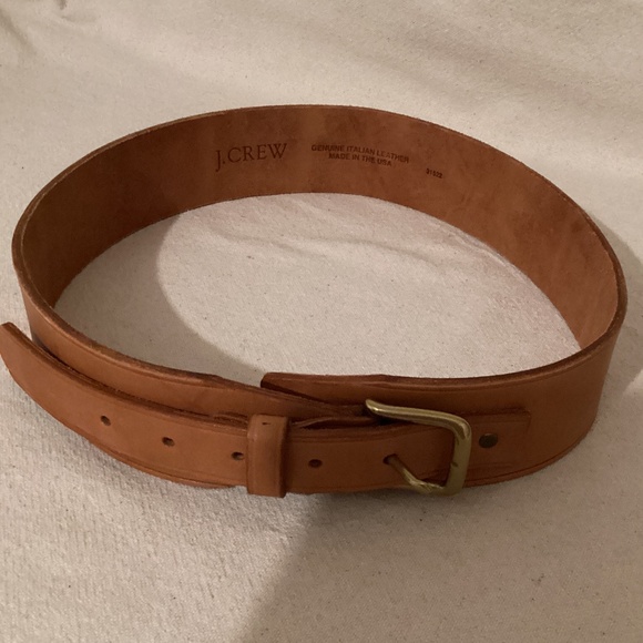 J. Crew Wide Leather Belt with Brass Buckle in Natural Tan Leather main image 4